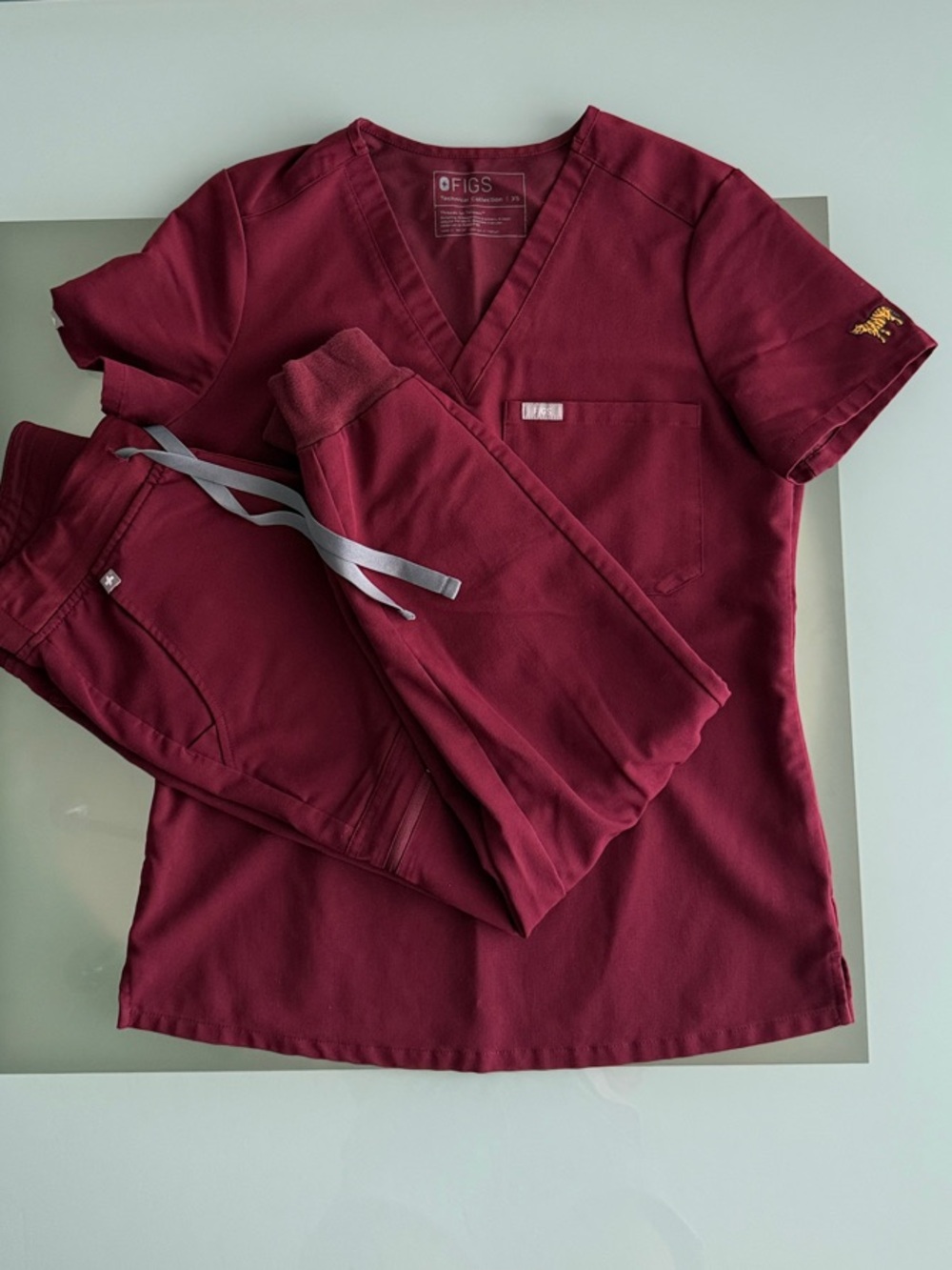 Figs Women's Scrub Top & Jogger Pants Set in Burgundy